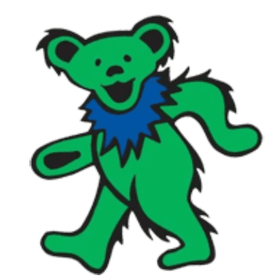 New Project (23) A whimsical green bear with vibrant blue hair and a stylish blue collar, exuding a playful and unique charm.